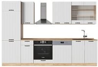 Vicco K&uuml;chenzeile Fame-Line, Wei&szlig; Landhaus/Goldkraft Eiche, 300 cm, AP Eiche
