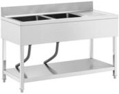 Royal Catering Edelstahlsp&uuml;le Sp&uuml;ltisch 140 x 60 cm 2 Becken je 40x40x25cm