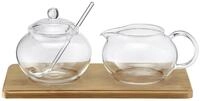 Weis Milchk&auml;nnchen Zucker-/Sahne Set Glas mit Bambus Tablett, (3-St)
