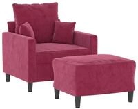 vidaXL Sofa Sessel mit Hocker Weinrot 60 cm Samt, 1 Teile