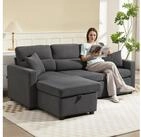 HOMCOM Ecksofa Sofa mit Schlaffunktion, Ecksofa 1 Teile, mit Stauraum, Beige