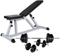 vidaXL Hantel-Set Hantelbank mit Langhantel und Kurzhantel Set 60,5 kg