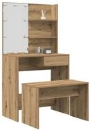 vidaXL Schminktisch, Schminktisch-Set mit LED-Leuchten Artisan-Eiche...