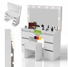 Juskys Schminktisch Lilia (2-St), LED-Beleuchtung, 3 Helligkeitsstufen, Hocker,...