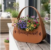 Harms Import Blumentopf, Blumentasche Pflanzgef&auml;&szlig; Braun Rostoptik Tasche