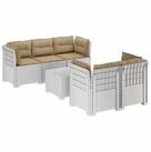 vidaXL Sofaelement 5-Sitzer Gartensofa mit Kissen Rattan-Look PP Wei&szlig;