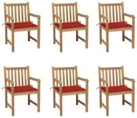 vidaXL Gartenstuhl Gartenst&uuml;hle 6 Stk. mit Roten Kissen Massivholz (6 St)