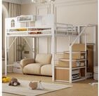 STILVORA Hochbett 140&times;200 mit Treppe,Jugendbett Eisenbett mit...