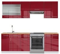 Vicco K&uuml;chenzeile Fame-Line, Bordeaux Hochglanz/Wei&szlig;, 240 cm, AP Eiche