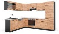 Vicco Winkelk&uuml;che R-Line, Goldkraft Eiche/Anthrazit, 287 x 227 cm, AP Marmor