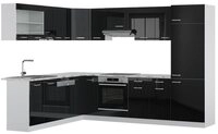 Vicco Winkelk&uuml;che R-Line, Schwarz Hochglanz/Wei&szlig;, 287 x 227 cm, AP Marmor