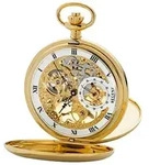 Regent Taschenuhr GM-2210 Savonette, Uhrwerk skelettiert goldfarben