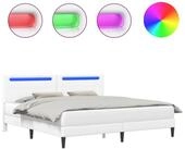 vidaXL Bett Bettrahmen mit LED-Lichtleisten Wei&szlig; 200 x 200 cm Kunstleder...