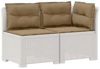 vidaXL Sofaelement 2-Sitzer Garten-Sofa mit Kissen Rattan-Look PP Wei&szlig;