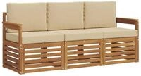 vidaXL Gartenlounge-Set Sofagarnituren 3 stk. Natur und Beige Massivholz,...