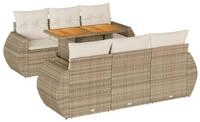 vidaXL Gartenlounge-Set 7-tlg. Garten-Sofagarnitur mit Kissen Beige Poly Rattan,