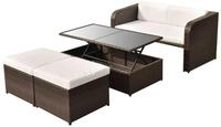 vidaXL Gartenlounge-Set 4-tlg. Garten-Lounge-Set mit Auflagen Poly Rattan Braun,