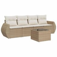 vidaXL Gartenlounge-Set 5-tlg. Garten-Sofagarnitur mit Kissen Beige Poly Rattan,