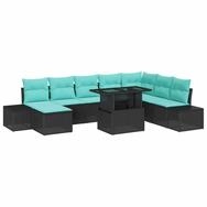 vidaXL Loungesofa Gartensofa-set 9 stk. Schwarz und Blau Poly-Rattan, 9 Teile