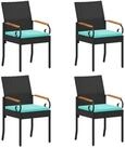 vidaXL Gartenstuhl Gartenst&uuml;hle 4 stk. Schwarz und T&uuml;rkis Poly-Rattan und (4...
