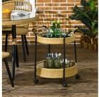 Outsunny Servierwagen Rattan Trolley mit 2 Regalen, Runde K&uuml;chenwagen mit...