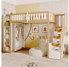 STILVORA Hochbett 90x200 Jugendbett mit Schrank und Stauraum,Kinderbett ohne...