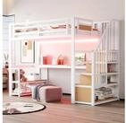 STILVORA Hochbett 90x200 Jugendbett mit LED-Lichtleiste Steckdose Regalen und...
