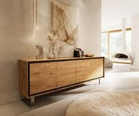 DELIFE Sideboard Stonegrace, Eiche Natur 200 cm 4 T&uuml;ren Fu&szlig; Vierkant Edelstahl