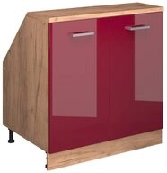 Vicco Kommode Rion, Rot Hochglanz/Goldkraft Eiche, 80 x 81.6 cm mit 2 T&uuml;ren,...
