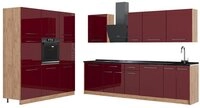 Vicco K&uuml;chenzeile Fame-Line, Bordeaux Hochglanz/Goldkraft Eiche, 460 cm, AP
