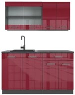Vicco K&uuml;chenzeile R-Line, Rot Hochglanz/Anthrazit/Anthrazit, 140 cm, AP...