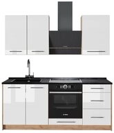 Vicco K&uuml;chenzeile Fame-Line, Wei&szlig; Hochglanz/Goldkraft Eiche, 190 cm ohne