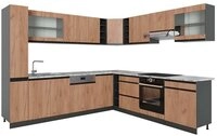 Vicco Winkelk&uuml;che R-Line, Goldkraft Eiche/Anthrazit, 277 x 257 cm J-Shape, AP...