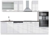 Vicco K&uuml;chenzeile Fame-Line, Wei&szlig; Hochglanz/Wei&szlig;, 300 cm mit Hochschrank, AP