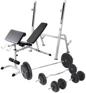 vidaXL Trainingsstation Hantelbank mit Ablage, Langhantel und Kurzhantel-Set 90...