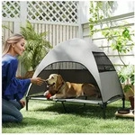 PawHut Tierbett Hundeliege Outdoor mit Dach, Erh&ouml;htes Hundebett, Polyester,...