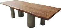 DELIFE Esstisch Edge, Akazie Braun 260x100 XL Pilier Metall Effektfinish Titan