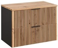 Lomadox Waschbeckenschrank XANTEN-56 in anthrazit mit Eiche Nb. schwarz gerillt,