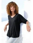 LASCANA Plisseeshirt aus schimmernder Ware schwarz 40/42