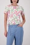 Rundhalsshirt MONARI "Shirt Blumendruck allover", Damen, Gr. 42, bunt (mehrfarbig),