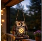 Spetebo LED Dekofigur Solar Gartenfigur Eule auf Schaukel zum H&auml;ngen,