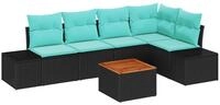 vidaXL Gartenlounge-Set Gartensofa-set 6 stk. Schwarz und T&uuml;rkis Poly-Rattan,