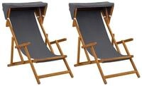 vidaXL Gartenliege Liegestuhl 2 pcs 3 Position Massives Eukalyptus Holz Grau, 2...