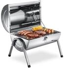 tectake Holzkohlegrill Wetterfester Grill aus Edelstahl mit Doppel-Grillfl&auml;che,