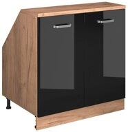 Vicco Kommode Rion, Schwarz Hochglanz/Goldkraft Eiche, 80 x 81.6 cm mit 2...