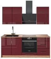 Vicco K&uuml;chenzeile Fame-Line, Bordeaux Hochglanz/Goldkraft Eiche, 190 cm, AP...
