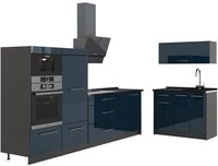 Vicco K&uuml;chenzeile Fame-Line, Dunkelblau Hochglanz/Anthrazit, 380 cm ohne