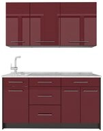 Vicco K&uuml;chenzeile Fame-Line, Bordeaux Hochglanz/Anthrazit, 150 cm, AP Marmor