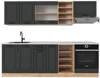 Vicco K&uuml;chenzeile R-Line, Anthrazit Landhaus/Goldkraft Eiche, 240 cm, AP Marmor