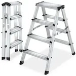 tectake Teleskopleiter Doppelseitige Aluminium Trittleiter 4 Stufen,...